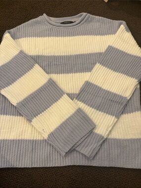 Mens Crewneck Sweater in Light Blue and White Stripes